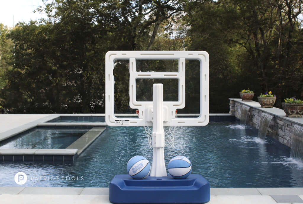 swimming pool with basketball hoop